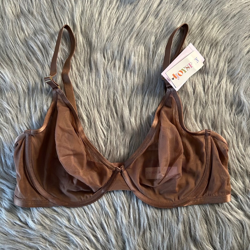 Joyspun Bra Womens Size 42C Brown Mesh Sheer Unlined Underwire Back Closure